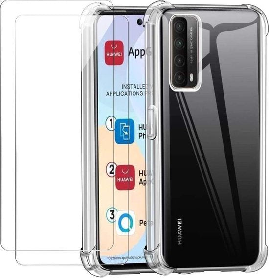 Huawei P Smart 2021 Hoesjes – Siliconen TPU Backcover – Schokbestendig – Inclusief 2x Gehard Glas Screenprotector – Transparant-Ilumina Benelux