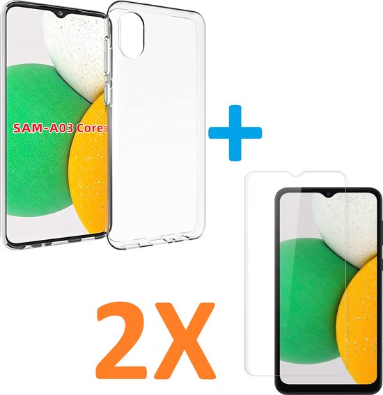 Samsung Galaxy A03 Core Hoesjes – Transparante Siliconen Backcover – Inclusief 2x Screenprotector Gehard Glas – Anti-kras-Ilumina Benelux
