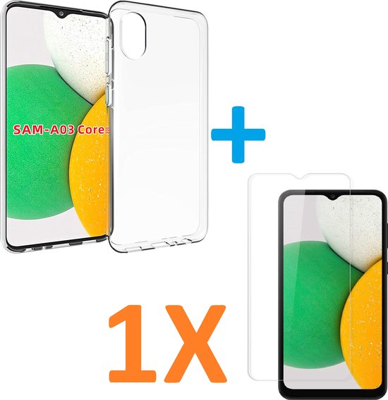 Samsung Galaxy A03 Core Hoesjes – Transparante Siliconen Backcover – Inclusief 1x Screenprotector Gehard Glas – Anti-kras-Ilumina Benelux