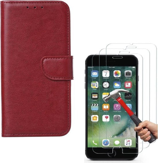 iPhone 6/6S Hoesjes – Portemonnee Hoes – Pasjeshouder – 2x Screenprotector – Bordeaux-Ilumina Benelux