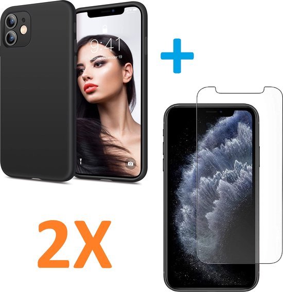 iPhone 12 Pro Hoesjes – Soft TPU Siliconen Backcover – Inclusief 2x Screenprotector – Schokbestendig – Zwart-Ilumina Benelux