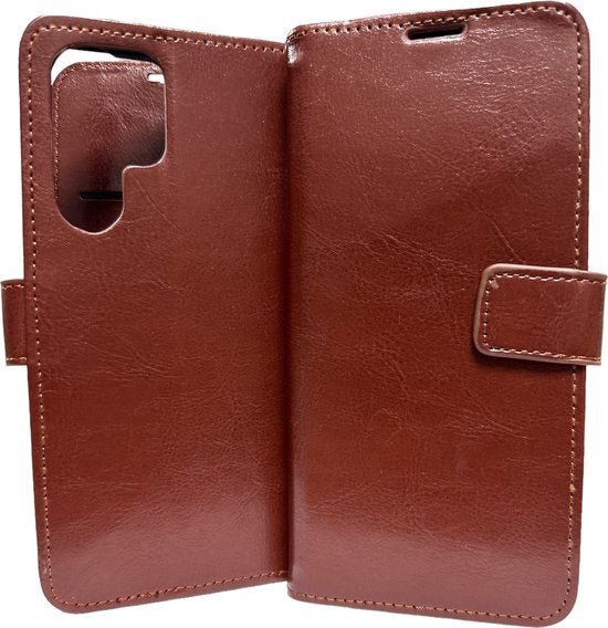 Samsung Galaxy S22 Ultra Hoesjes – Portemonnee Hoes – Pasjeshouder – 2 Pack Screenprotector – Bruin-Ilumina Benelux