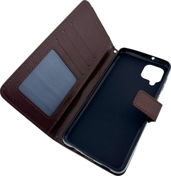 Samsung Galaxy A12 Hoesjes – Portemonnee Hoes – 2 Pack Screenprotector – Pasjeshouder – Bruin-Ilumina Benelux