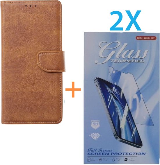 iPhone 16 Plus Hoesjes – Portemonnee Hoes – Pasjeshouder – 2x Screenprotector – Lichtbruin-Ilumina Benelux