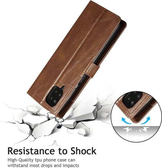 Premium Vintage Wallet Hoesje Geschikt voor Samsung Galaxy A12 - DonkerBruin