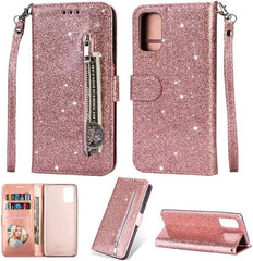 Samsung Galaxy M21 Hoesjes – Glitter Portemonnee Case – Rits – Koord – Pasjeshouder – Roségoud