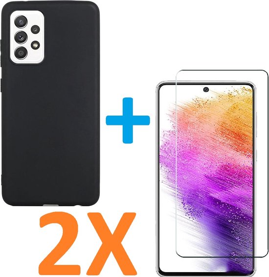 Samsung Galaxy A73 5G Hoesjes – Siliconen Backcover – Schokbestendig – 2x Screenprotector Gehard Glas – Zwart-Ilumina Benelux