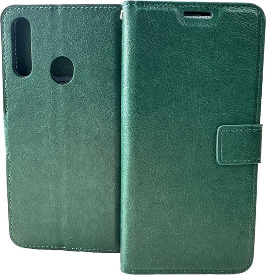 Motorola Moto E6i Hoesjes – Portemonnee Book Case – Pasjeshouder – 2x Screenprotector – Groen