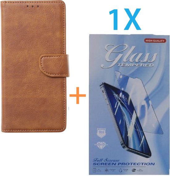 iPhone 14 Pro Max Hoesjes – Portemonnee Bookcase – Magneetsluiting – Incl. Tempered Glass Screenprotector – Lichtbruin-Ilumina Benelux