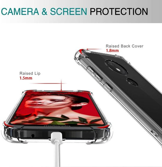 Motorola Moto G7/G7 Plus Hoesjes – Hybride Backcover – Schokbestendig – 2x Screenprotector – Transparant