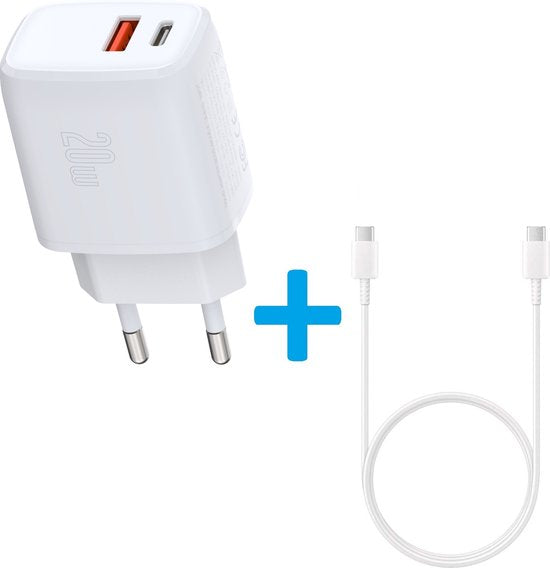 Oplader – 20W Snellader Thuislader – USB-C + USB Quick Charge 3.0 – Geschikt voor Samsung Galaxy & Android – Wit
