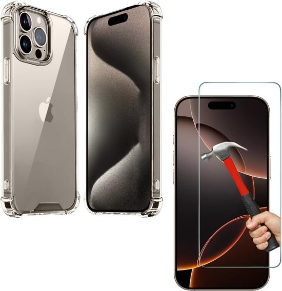 iPhone 15 Pro Max Hoesjes – Crystal Clear Backcover – Schokbestendig – Incl. Screenprotector – Transparant-Ilumina Benelux