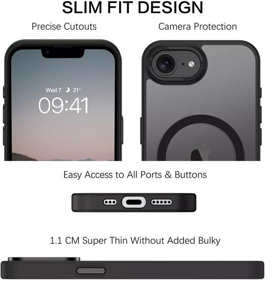 iPhone 16E Hoesjes – Matte Backcover MagSafe Compatibel – Schokbestendig – Zwart-Ilumina Benelux