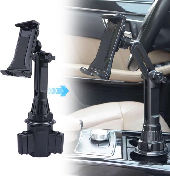Tablethouder auto – Bekerhouder montage – Stevige grip – 360° draaibaar – Geschikt voor telefoon & tablet – Zwart-Tablethouder-Ilumina Benelux