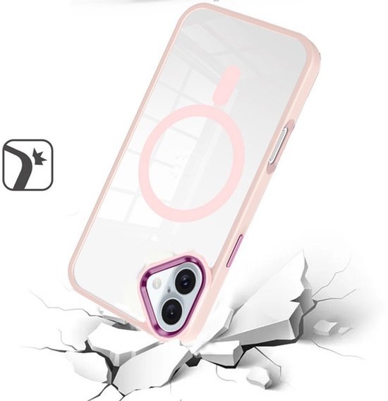iPhone 16 Hoesjes – Transparante TPU Backcover – Camera Surround Case – MagSafe Compatibel – Roze-Ilumina Benelux