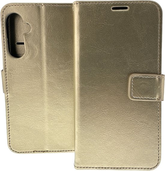 Samsung Galaxy A25 Hoesjes – Portemonnee Book Case – Pasjeshouder – Magneetsluiting – Goud-Ilumina Benelux