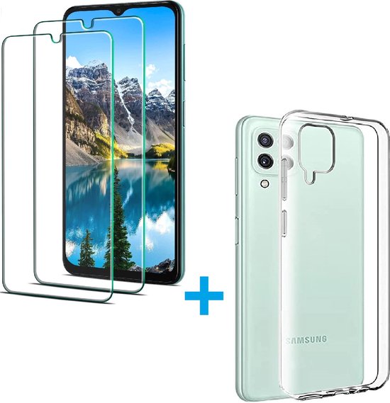 Silicone hoesje Transparant met 2 Pack Screenprotector Glas Geschikt voor: Samsung Galaxy A22 4G