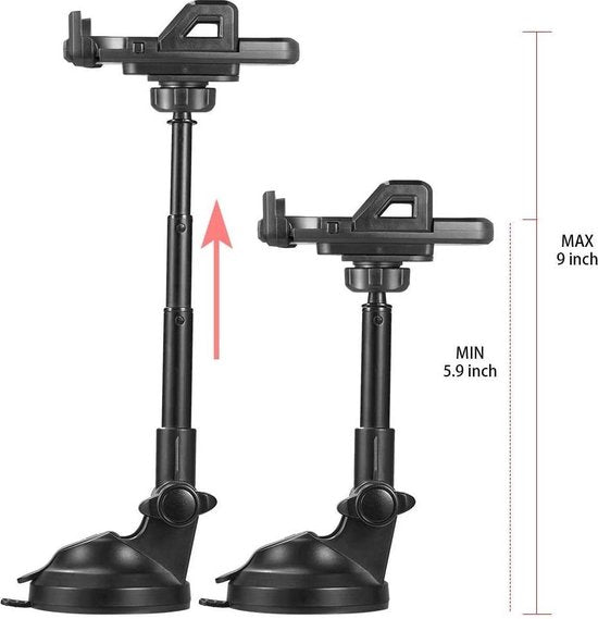 Telefoonhouder auto – Dashboard/Voorruit – 360° draaibaar – Telescopische arm – One Touch Release – Zwart-Ilumina Benelux