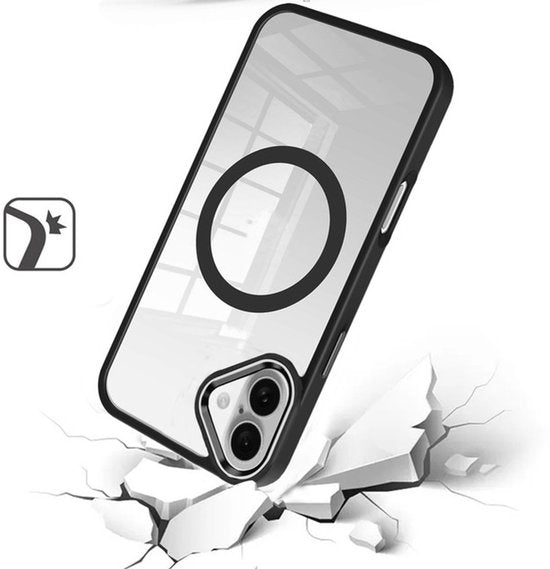 iPhone 16 Plus Hoesjes – Transparante TPU Backcover – Camera Surround Case – MagSafe Compatibel – Zwart-Ilumina Benelux