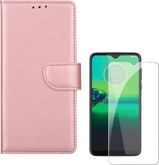 Motorola Moto G8 Plus Hoesjes – Portemonnee Backcover – Pasjeshouder – 2x Screenprotector – Roségoud-Ilumina Benelux