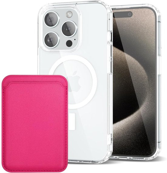 iPhone 15 Pro Max Hoesjes – Anti-Shock Backcover met MagSafe – Magnetische Pasjeshouder – Roze-Ilumina Benelux