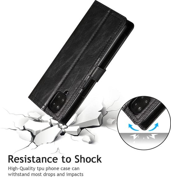 Samsung Galaxy A12 Hoesjes – Vintage Portemonnee Hoes – Pasjeshouder – Magneetsluiting – Zwart