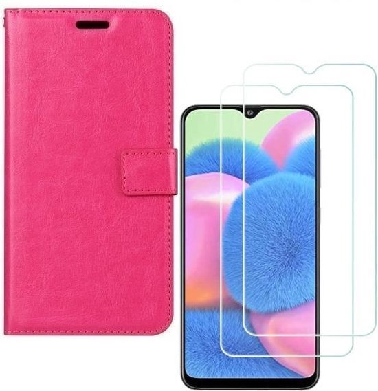 Samsung Galaxy A50S Hoesjes – Bookcase Portemonnee – Pasjeshouder – 2x Gehard Glas Screenprotector – Roze-Ilumina Benelux