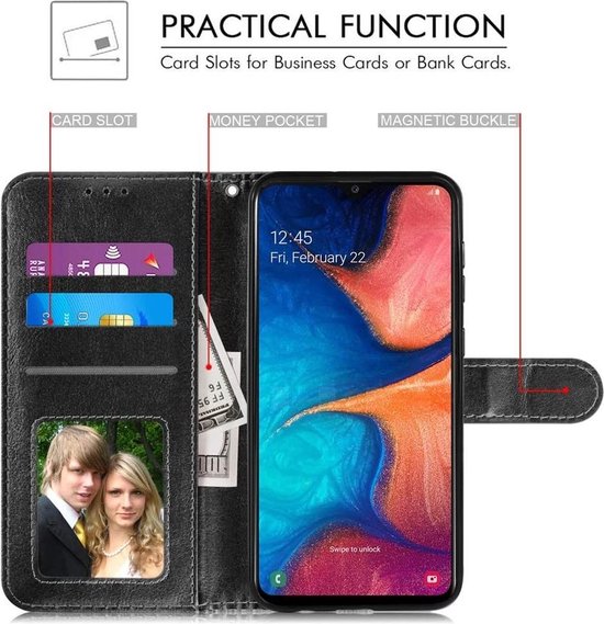 Portemonnee Hoesje - 2 Pack Screenprotector Geschikt voor: Samsung Galaxy A6 Plus 2018 - zwart