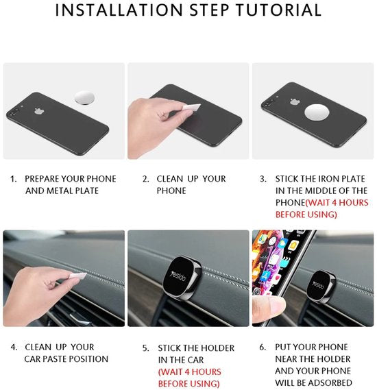 Telefoonhouder auto – Magnetisch – Sterke magneet – Incl. 4 metalen plaatjes – Zwart-Ilumina Benelux