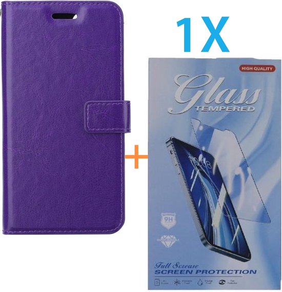 iPhone 16 Pro Hoesjes – Portemonnee Hoes – Pasjeshouder – Magneetsluiting – Paars + Screenprotector Gehard Glas-Ilumina Benelux