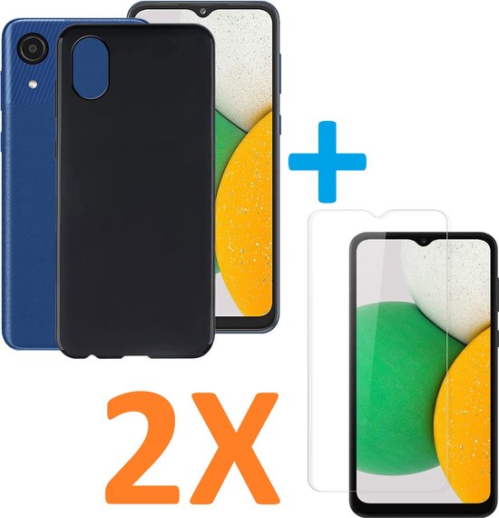 Samsung Galaxy A03 Core Hoesjes – Siliconen Backcover – Inclusief 2x Screenprotector Gehard Glas – Schokbestendig – Zwart-Ilumina Benelux
