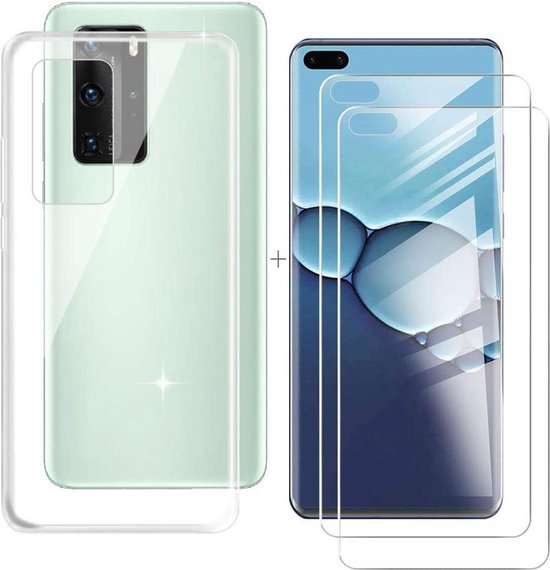 Huawei P40 Hoesjes – Soft TPU Siliconen Backcover – 2x Gehard Glas Screenprotector – Transparant-Ilumina Benelux