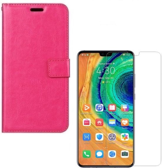 Huawei Mate 30 Pro Hoesjes – Portemonnee Hoes – Pasjeshouder – 2x Screenprotector – Roze-Ilumina Benelux