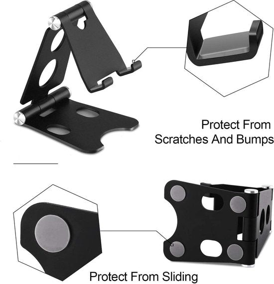 2-Pack Telefoonhouder Bureau – Aluminium Verstelbare Telefoonstandaard – 270° Opvouwbaar – Anti-slip – Voor Smartphone & Tablet 4~10 inch – Geschikt voor: iPhone, Samsung, iPad, Huawei