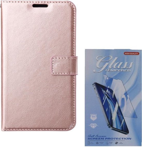 Nokia 1.4 Hoesjes – Bookcase Portemonnee Hoes – Magneetsluiting – Inclusief Screenprotector – Roségoud-Ilumina Benelux