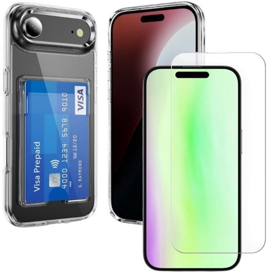 iPhone 17 Air Hoesjes – TPU Backcover – Schokbestendig – Pasjeshouder – Transparant + 2x Screenprotector-Ilumina Benelux