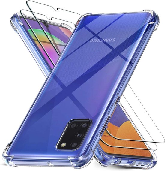 Samsung Galaxy A31 Hoesjes – Siliconen Backcover – Schokbestendig Anti-Shock – 2 Pack Screenprotector Gehard Glas – Transparant-Ilumina Benelux