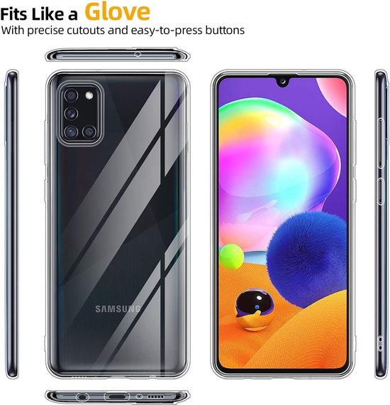 Samsung Galaxy A31 Hoesjes – Transparante Siliconen Backcover – Inclusief 2x Screenprotector Gehard Glas – Anti-kras-Ilumina Benelux