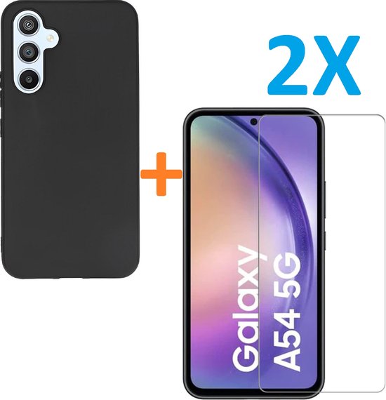 Samsung Galaxy A54 Hoesjes – Siliconen Backcover + 2x Screenprotector – Gehard Glas – Anti Kras – Zwart-Ilumina Benelux