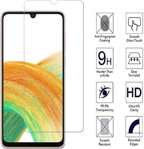 Samsung Galaxy A33 5G Hoesjes – Transparante Siliconen Backcover – 2 Pack Screenprotector Gehard Glas – Anti-kras-Ilumina Benelux