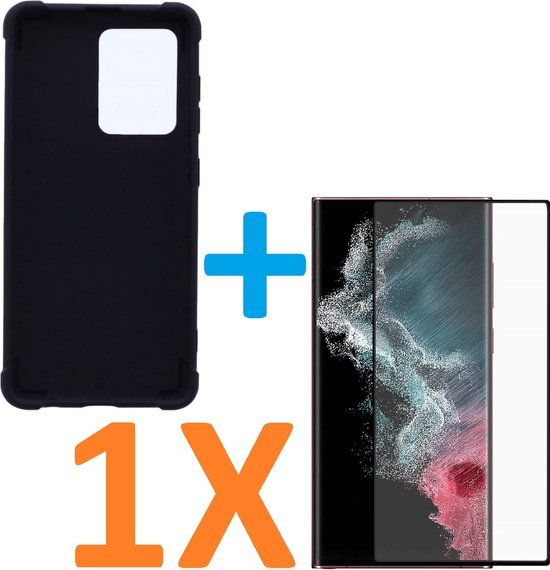 Samsung Galaxy S22 Ultra Hoesjes – Anti-Shock Siliconen Backcover – Inclusief Screenprotector Gehard Glas – Zwart-Ilumina Benelux