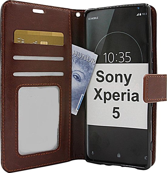 Sony Xperia 5 Hoesjes – Bookcase Portemonnee Hoes – Pasjeshouder – Magneetsluiting – Bruin-Ilumina Benelux