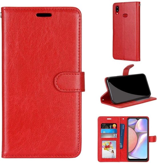 Bookcase Geschikt voor: Samsung Galaxy A10s - Rood - Portemonnee hoesje met 3x Glas Screen protector