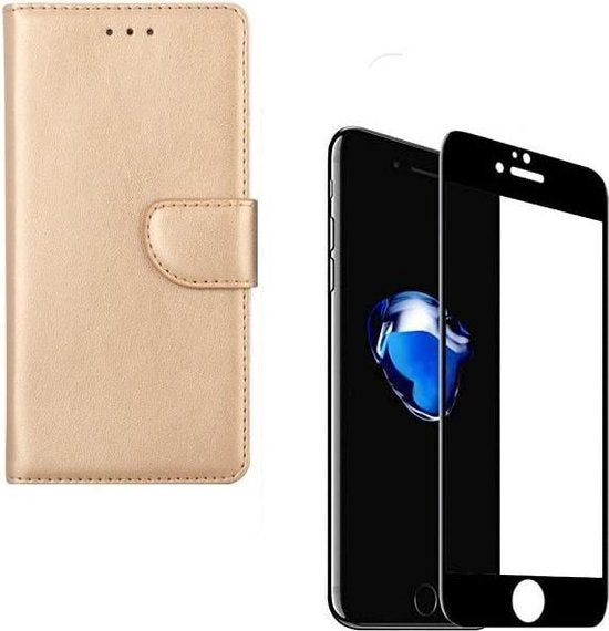 iPhone 7/8 Hoesjes – Bookcase Portemonnee – Pasjeshouder – 2x Full Screenprotector – Goud-Ilumina Benelux