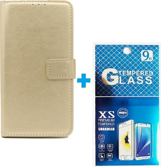 Samsung Galaxy S8 Hoesjes – Portemonnee Hoes – 2 Pack Screenprotector – Magneetsluiting – Goud-Ilumina Benelux