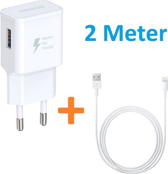 Lightning kabel – USB Stekker Adapter – Snelladen – 2 Meter Oplaadsnoer-Oplader-Ilumina Benelux