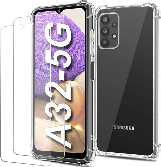 Samsung Galaxy A32 5G Hoesjes – Siliconen Backcover – Schokbestendig – 2x Screenprotector Gehard Glas – Transparant-Ilumina Benelux