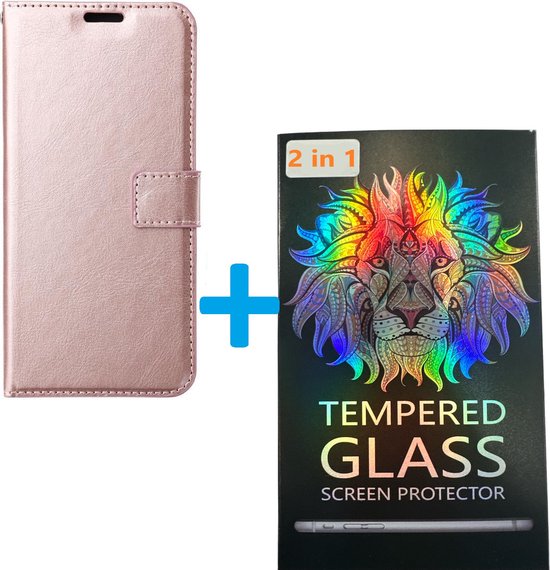 Portemonnee Hoesje - 2 Pack Screenprotector Geschikt voor: Samsung Galaxy A70 / A70S - Roségoud