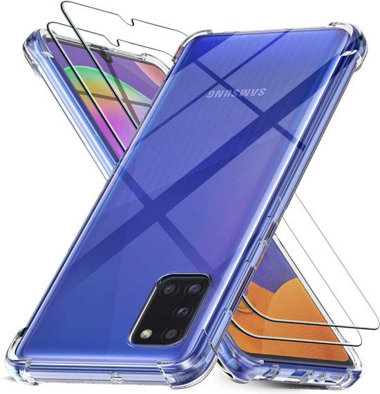 Samsung Galaxy A41 Hoesjes – Siliconen Backcover Anti-Shock – Schokbestendig – 2 Pack Screenprotector Gehard Glas-Ilumina Benelux