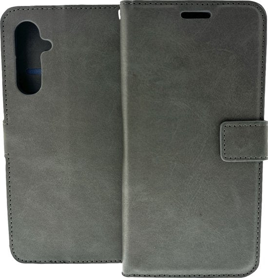 Samsung Galaxy A25 Hoesjes – Portemonnee Hoes – 2 Pack Screenprotector – Pasjeshouder – Grijs